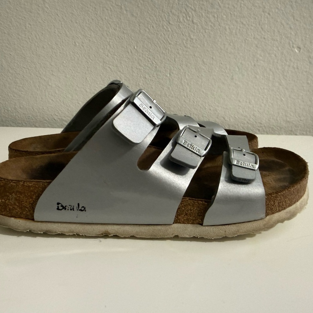 Birkenstock women size 8 betula Silver Triple-Strap Sandals - Picture 3 of 7